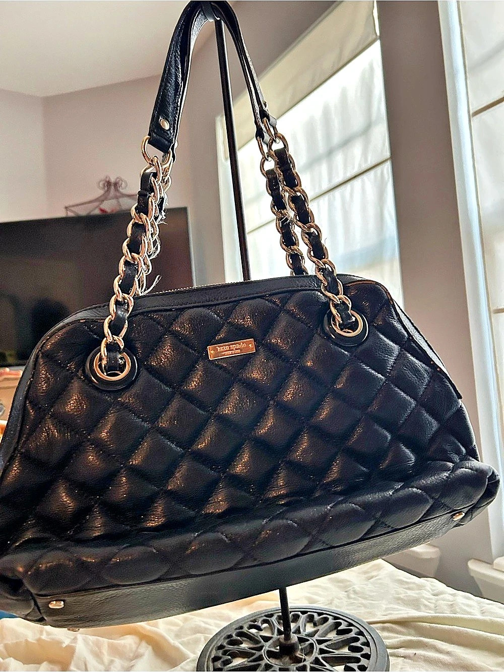 Kate Spade New York Kate Spade Black Quilted Leather Shoulder Bag with Chain